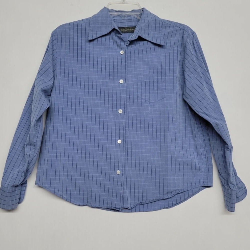 Banana Republic Blouse Women's XSmall Blue Button Up Long Sleeve Front Pocket
